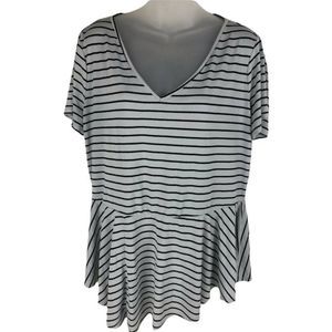 ELLE Womens Short Sleeve V-Neck Striped BLOUSE